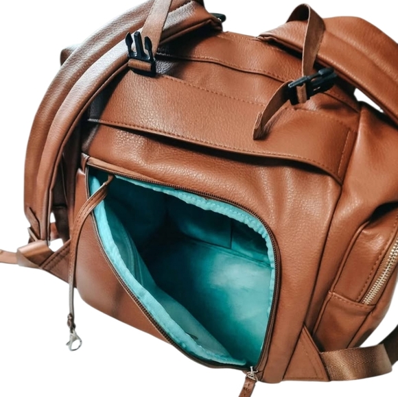 Large Capacity Faux Leather Baby Bag Diaper Bag Backpack Brown - Picture 9 of 9